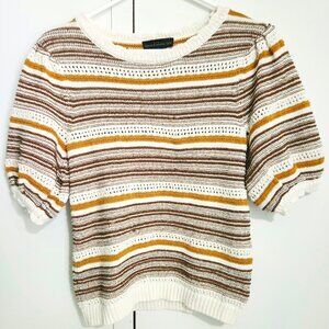 House of Harlow 1960 Stripe Knitted Puffed Short Sleeve Sweater Shirt Size Small